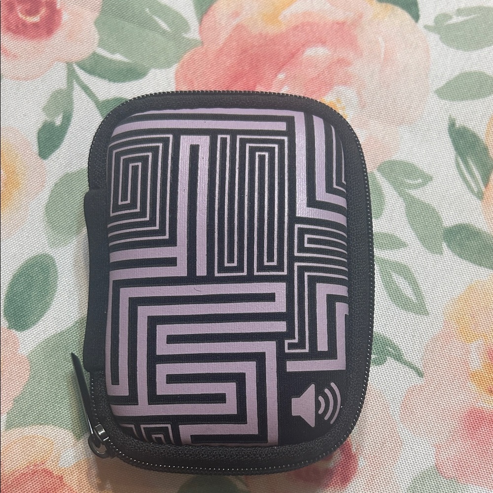 My Tagalongs Geometric Black and Purple Zippered Neoprene Ear Bud Pouch